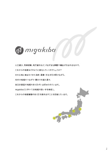 写真：migakibaのブックレットの中身。いわき市の地域に関する紹介ページが掲載されています。