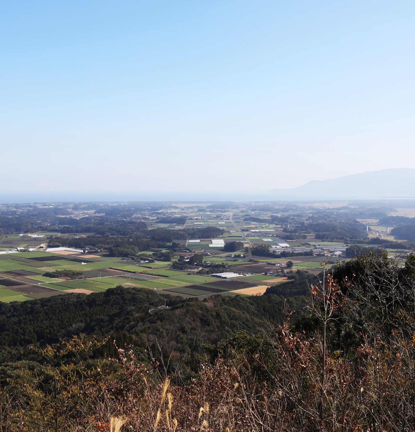 migakiba osakiのイメージ画像。小高い場所から望む、大崎町の田畑の風景が広がっています。